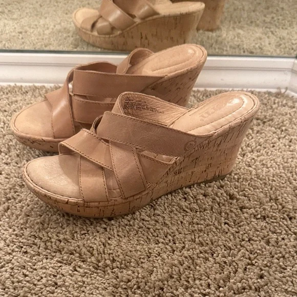 Born Tan Leather Wedge Sandals - Picture 1 of 7